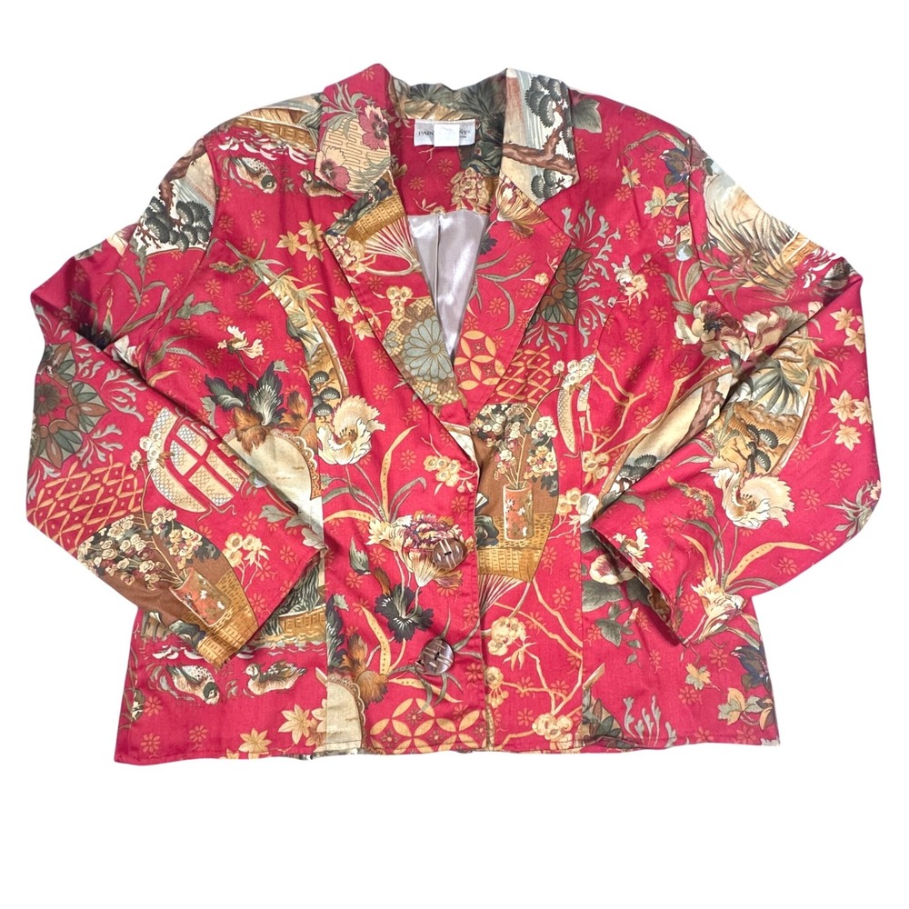 Vintage Painted Pony Asian Tapestry Print‎ Cotton Blazer Jacket Large USA Made